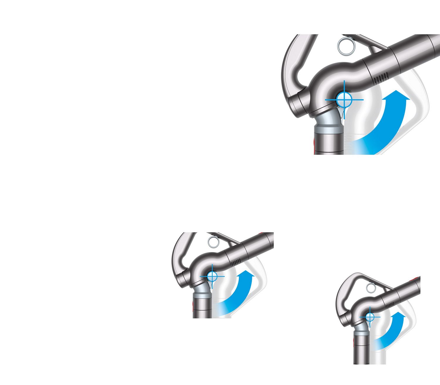 The wand of the Dyson Big Ball Turbinehead vacuum cleaner with a graphic showing its articulation range.
